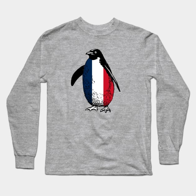 France Vintage Penguin with Flag of France | Funny Penguin Supporting France Long Sleeve T-Shirt by Mochabonk